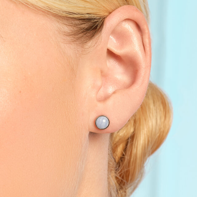 Purple Agate Cabochon Silver Tone Gemstone Stud Earrings
