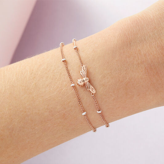 Lucky Bee Chain Bracelet with Pearl Rose Gold