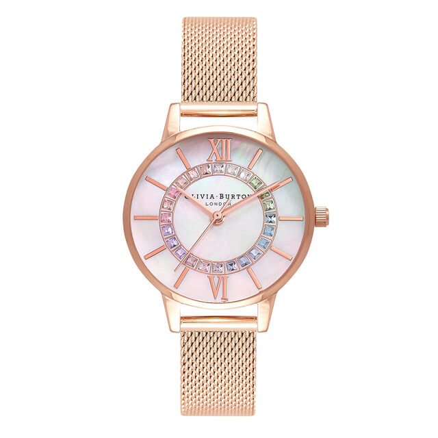 Rainbow Sparkle Wonderland Rose Gold Mesh Watch