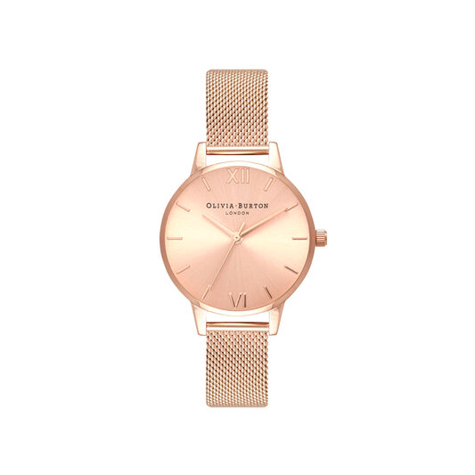 Sunray Dial Midi Dial Rose Gold Mesh