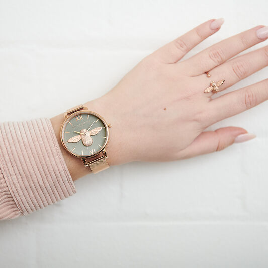 3D Bee Rose Gold Mesh Watch