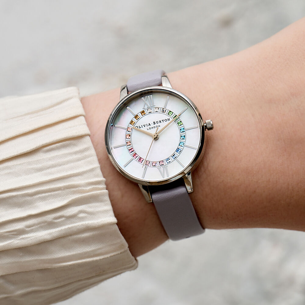 Wonderland 34mm Silver & Lilac Leather Strap Watch | Olivia Burton 