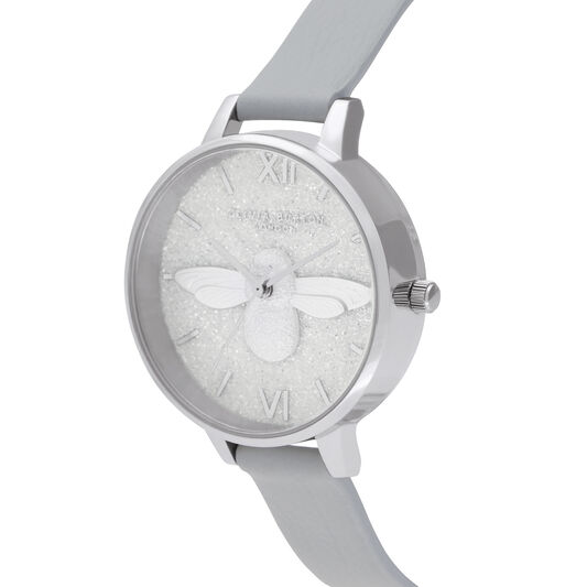 Glitter 3D Bee, Eco Light Gray & Silver