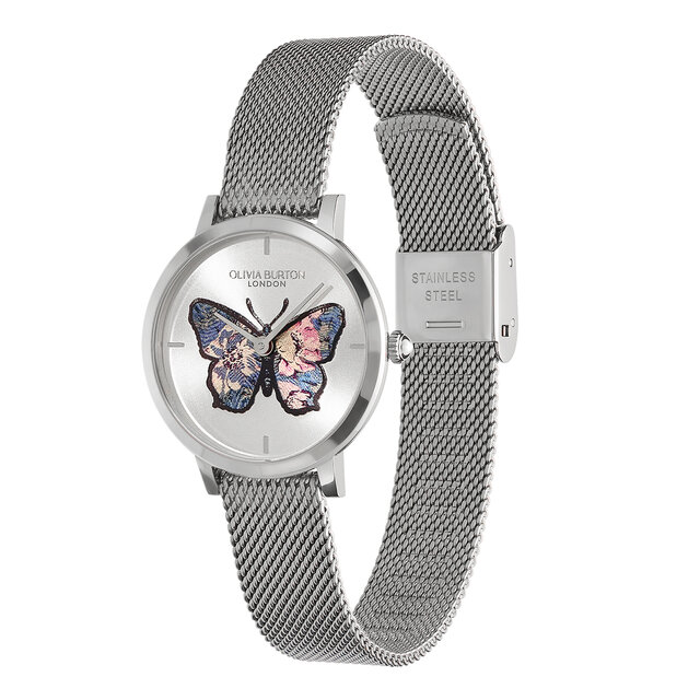 28mm Butterfly Ultra Slim Silver Mesh Watch