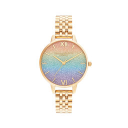 Rainbow Glitter Dial & Gold Bracelet