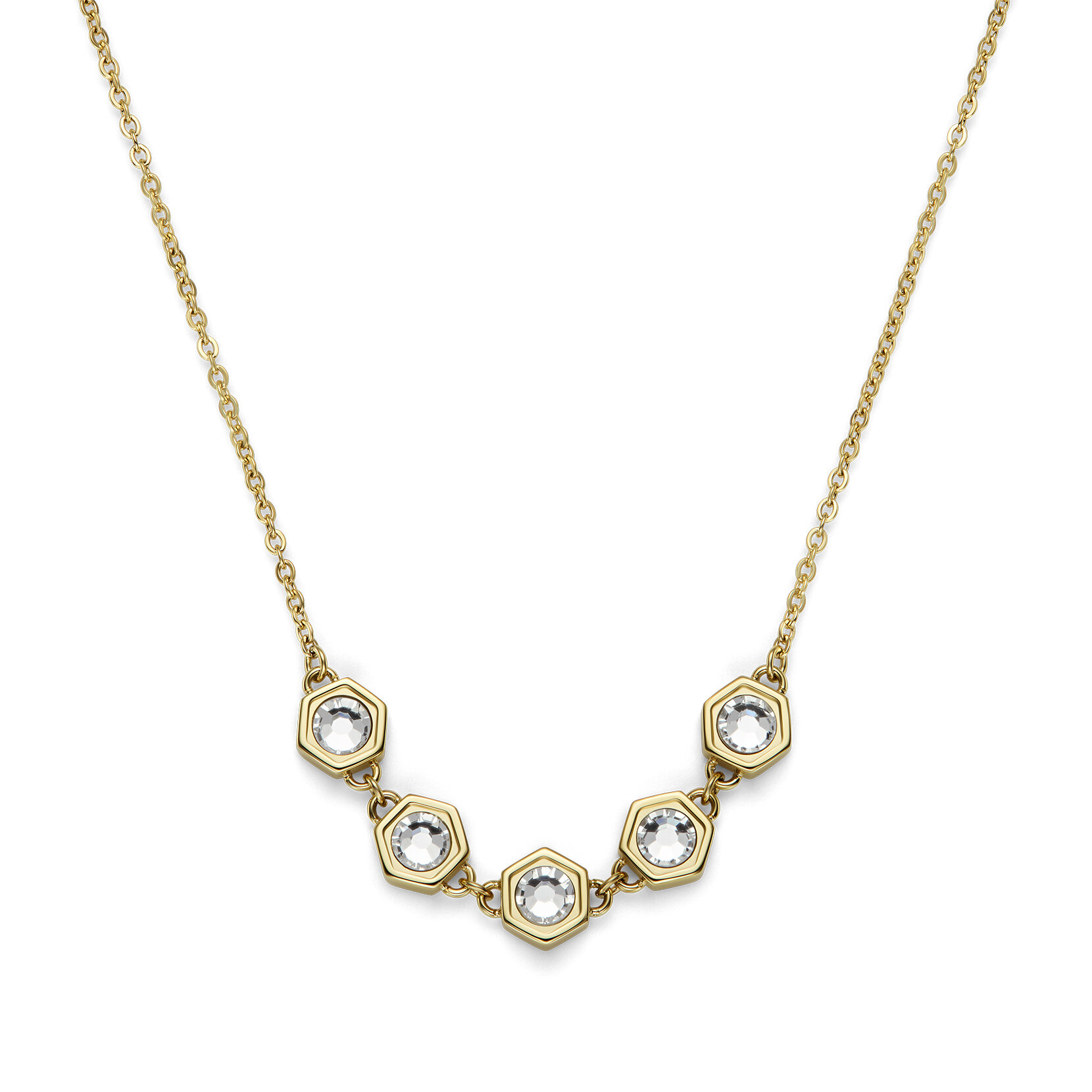 Ever Stacked Crystal Honeycomb Gold Plated Stacking Necklace