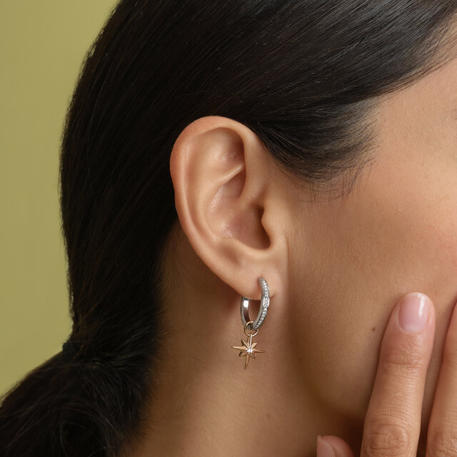 Celestial Star and Moon Silver Tone Huggie Earrings