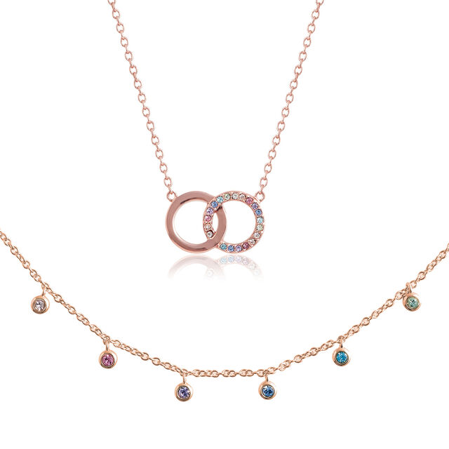Rainbow Rose Gold Choker & Interlink Necklace Gift Set