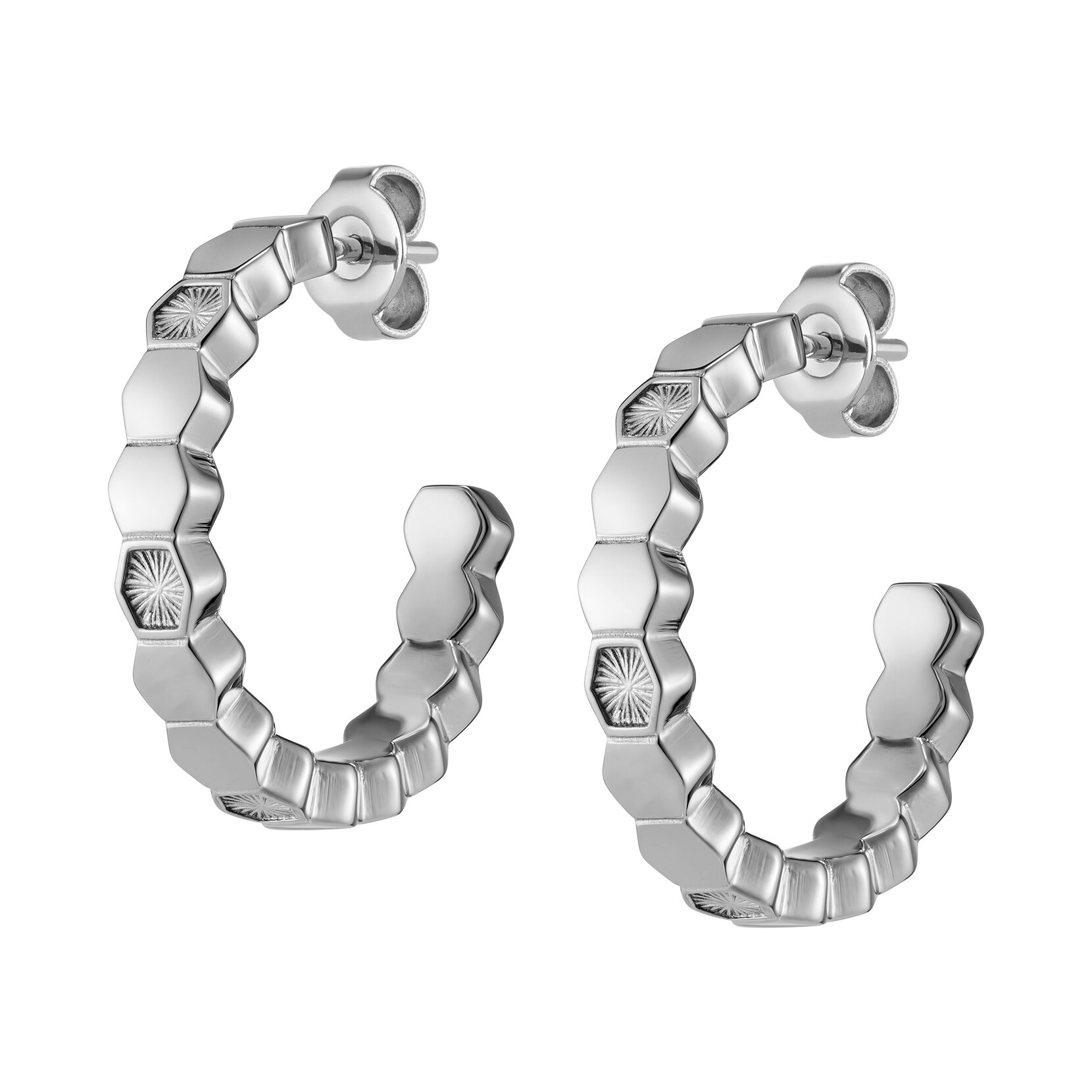 Petite Honeycomb Silver Tone Hoop Earrings
