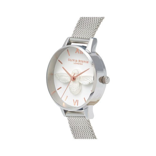 3D Bee Rose Gold & Silver Mesh