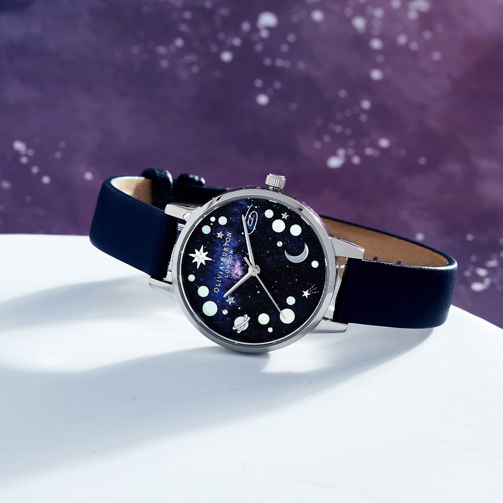 Celestial  30mm Silver & Blue Leather Strap Watch