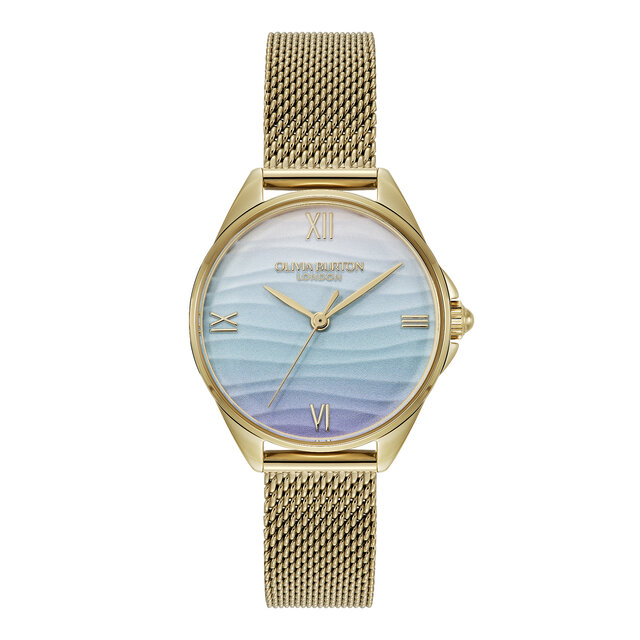 30mm Azure Blue Tone & Gold Mesh Watch