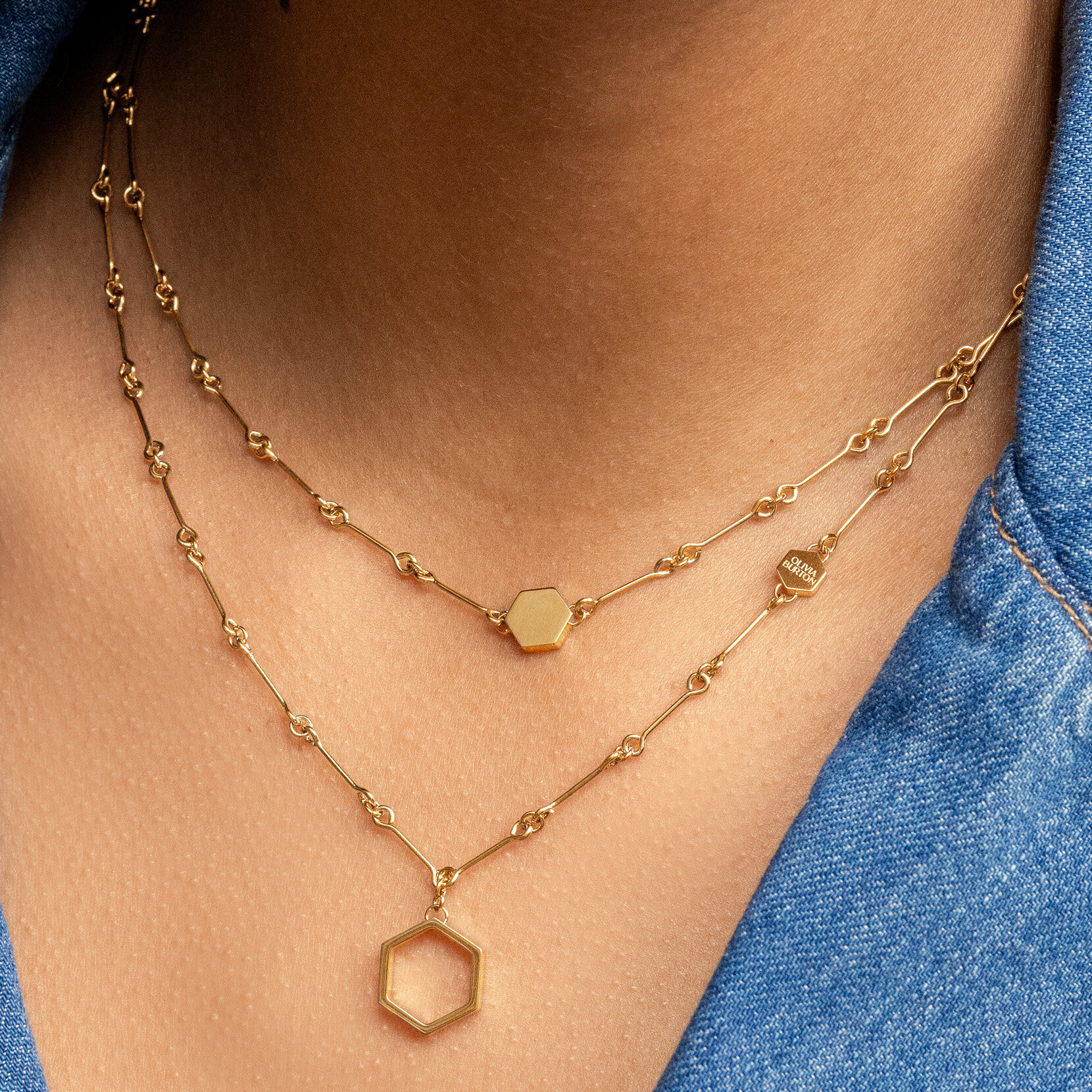 Honeycomb Gold Plated Double Chain Necklace