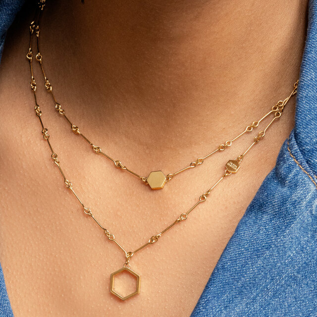 Honeycomb Gold Plated Double Chain Necklace