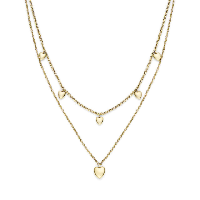 Mini Heart Gold Plated Double Chain Necklace