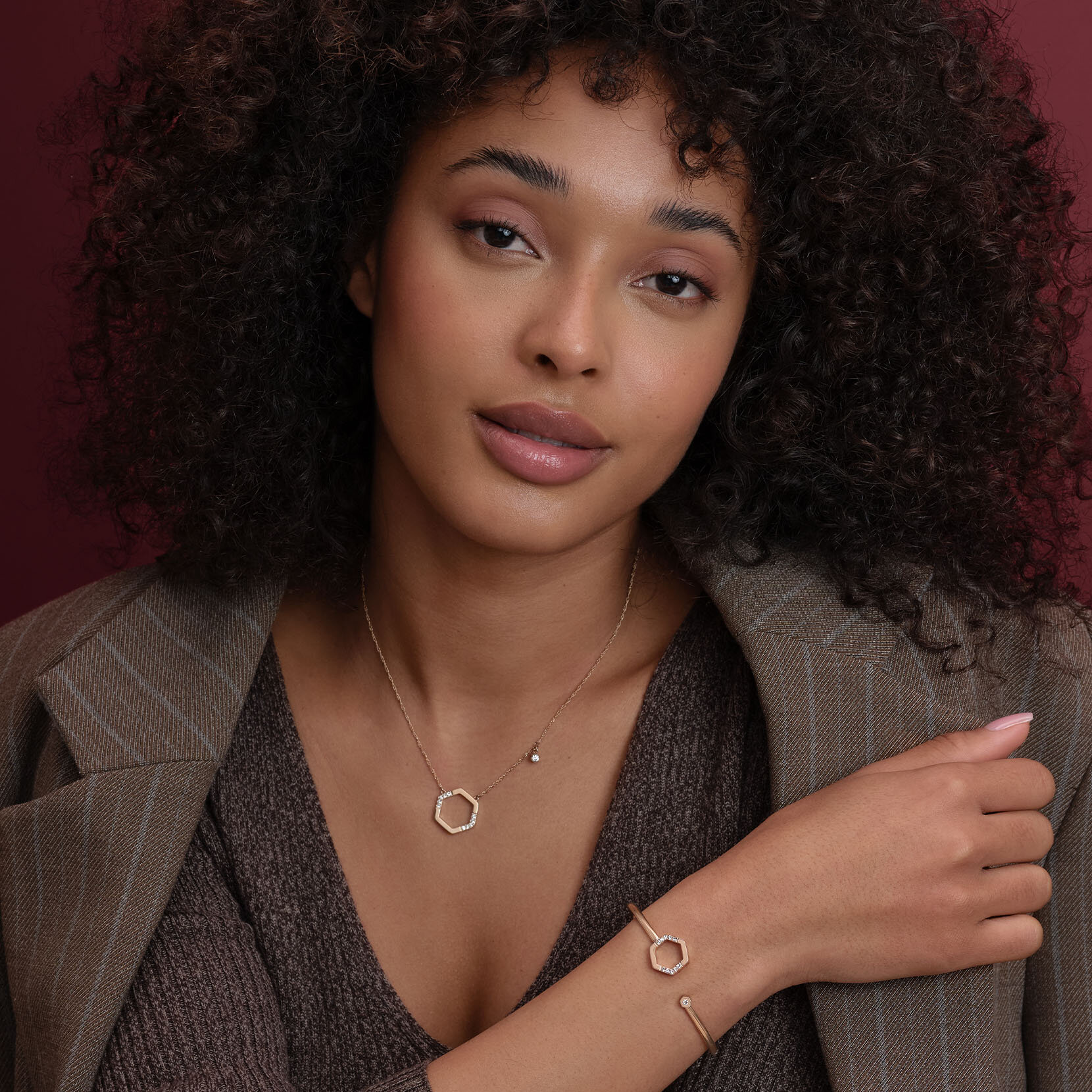 Crystal Honeycomb Rose Gold Plated Necklace