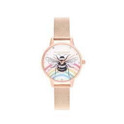 Illustrated Animals Rainbow Bee, Rose Gold Mesh