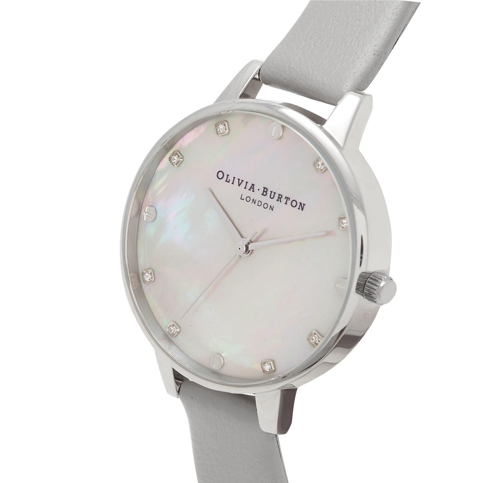 34mm Silver & Gray Leather Strap Watch