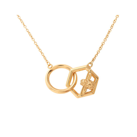 Honeycomb Bee Necklace Gold