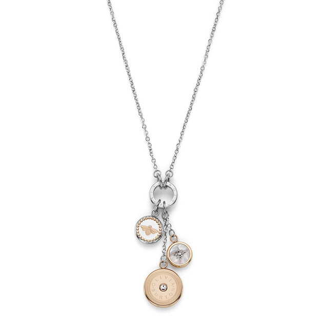 Bee and North Star Silver & Rose Gold Plated Charm Necklace