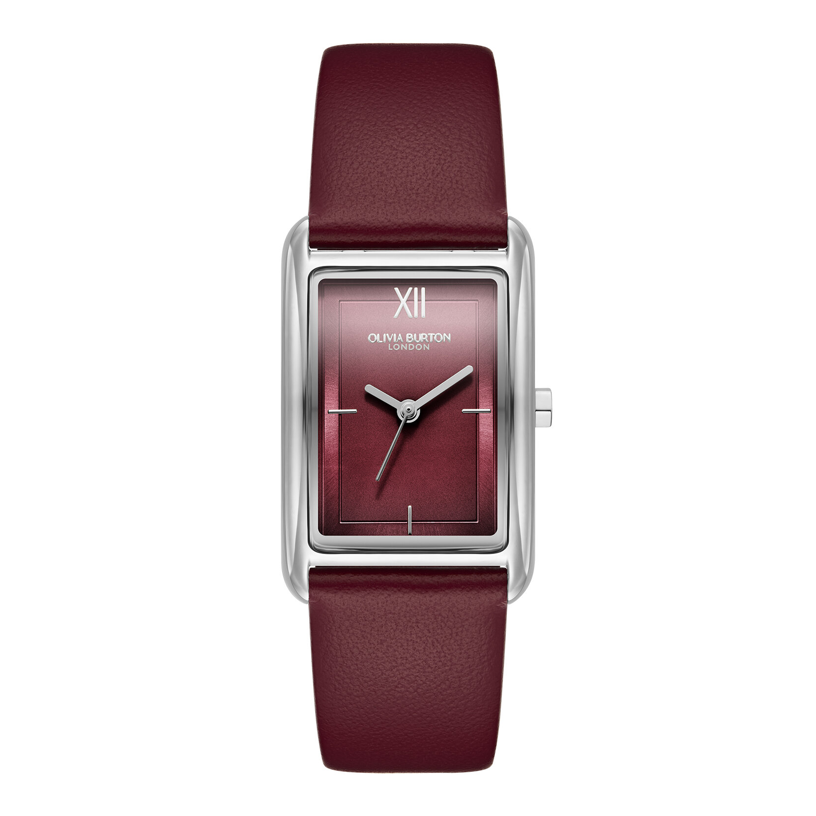 23mm Grove Silver & Cranberry Leather Strap Watch