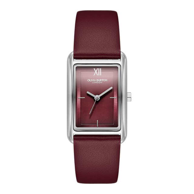 23mm Grove Silver & Cranberry Leather Strap Watch