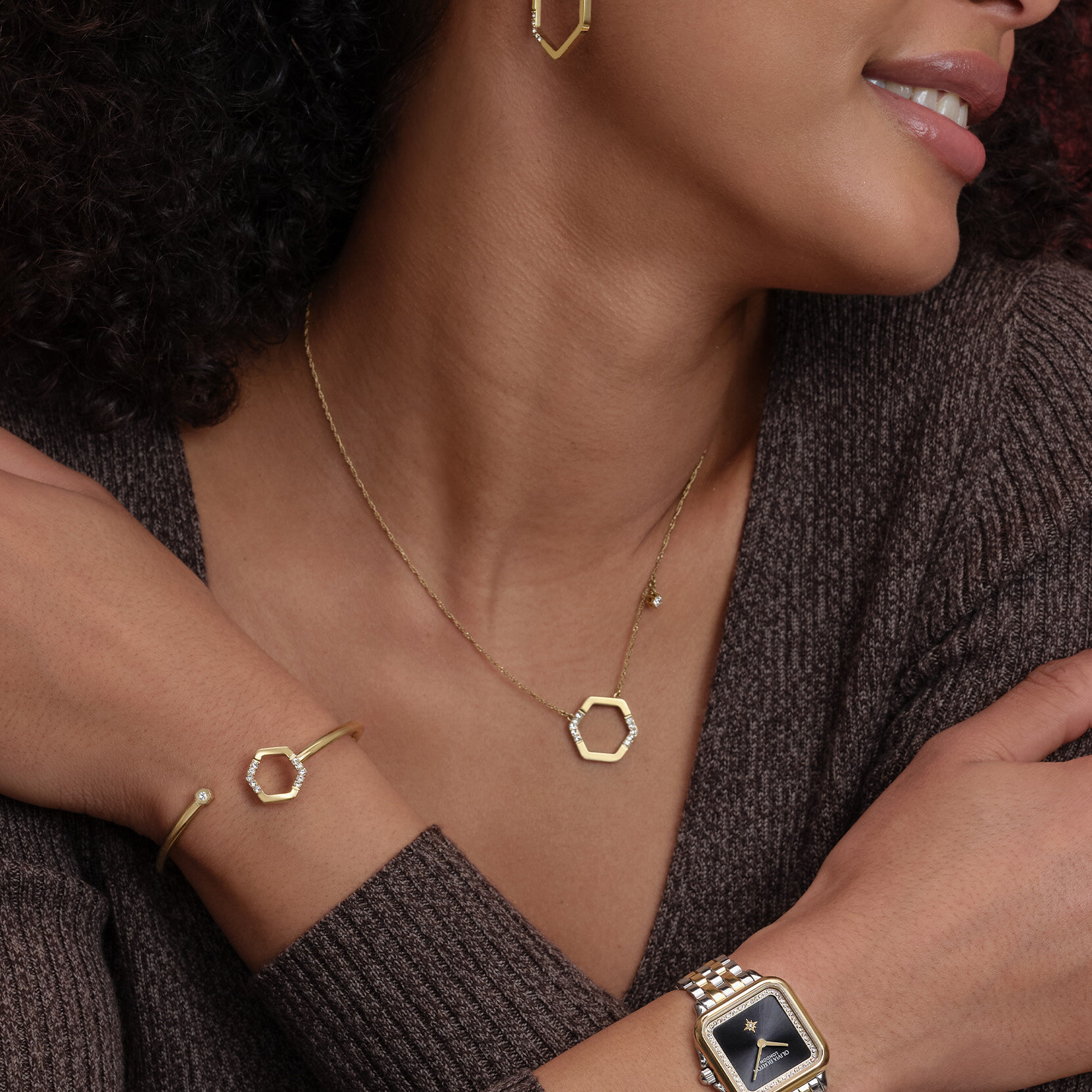 Crystal Honeycomb Gold Plated Bangle