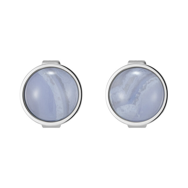 Purple Agate Cabochon Silver Tone Gemstone Stud Earrings