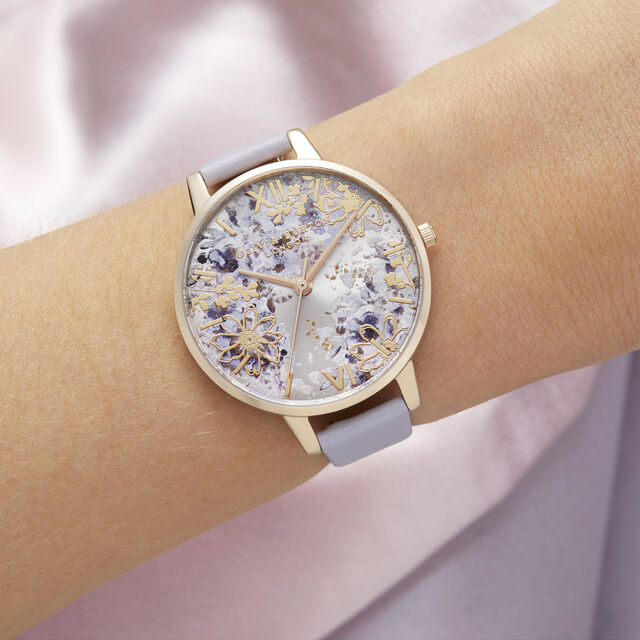 Abstract Floral Big Dial Parma Violet & Pale Rose Gold Watch