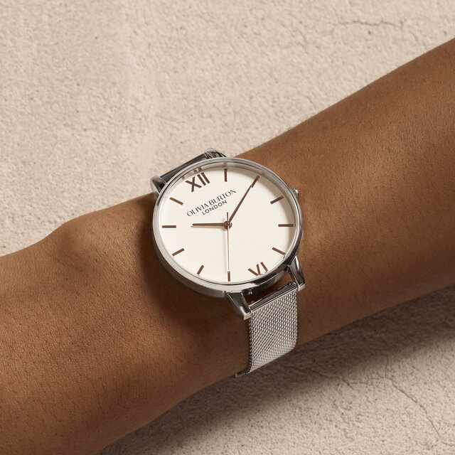 38mm White & Silver Mesh Watch