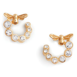 Bejewelled Lucky Bee Swirl Hoop Earrings Gold