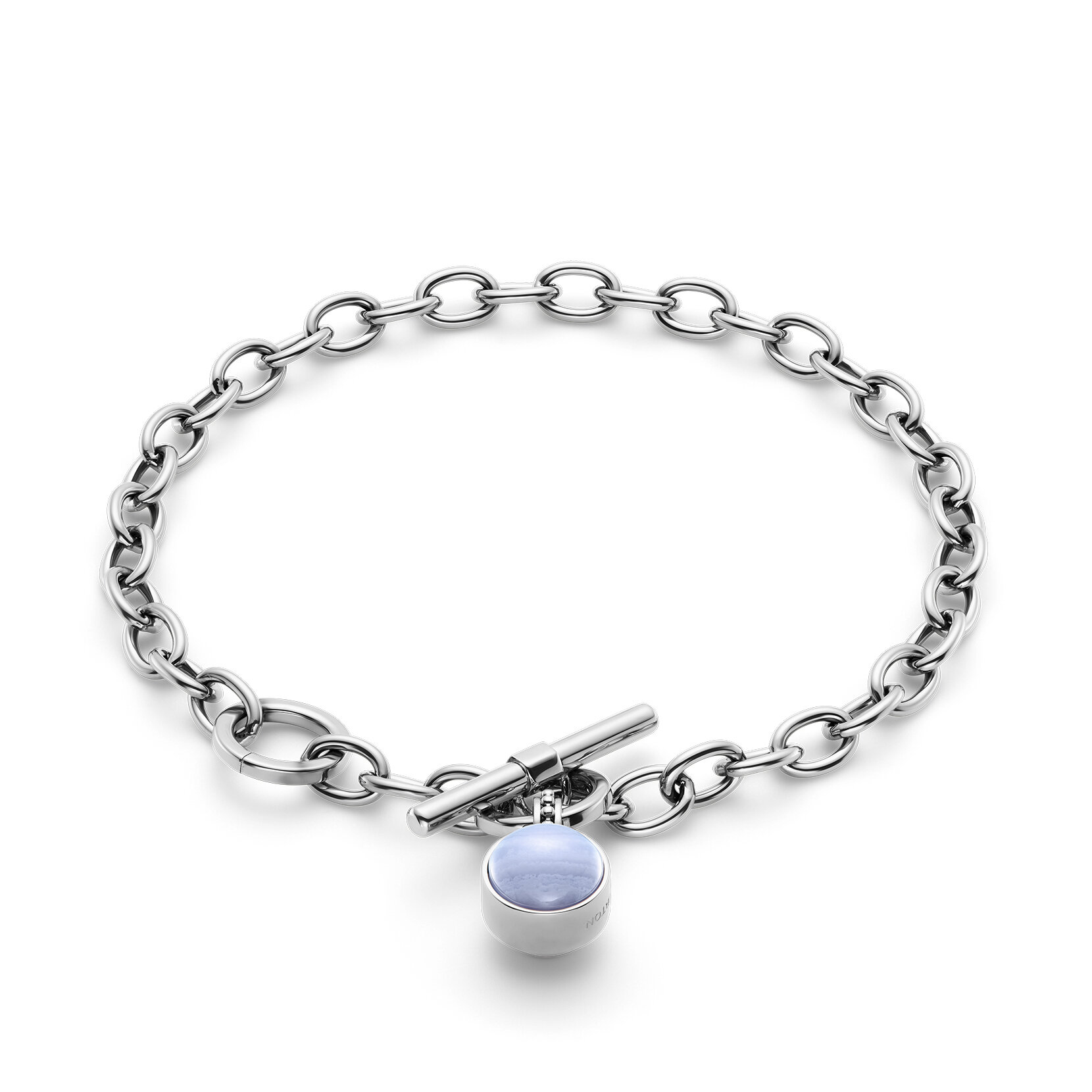 Purple Agate Cabochon Silver Tone Gemstone Toggle Bracelet