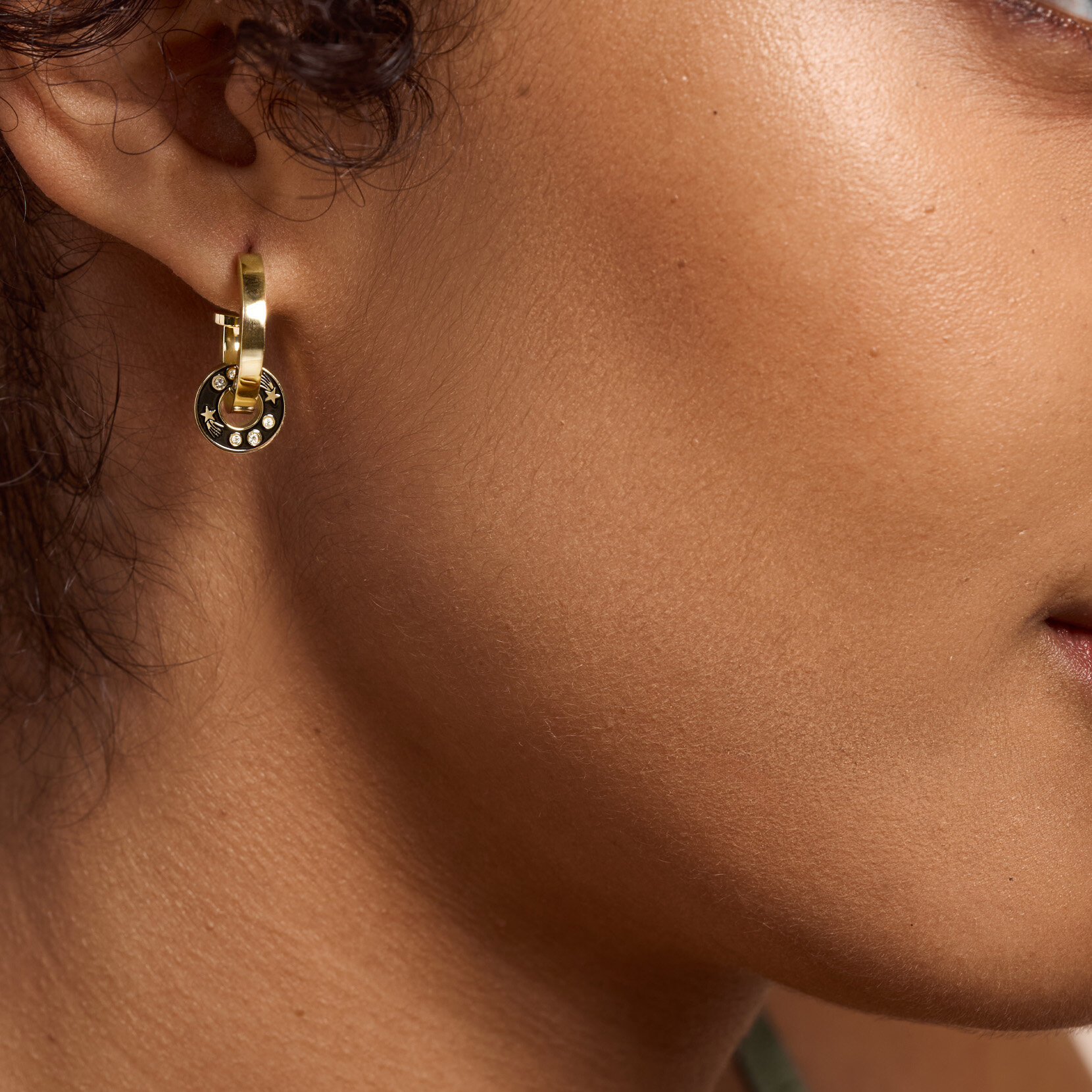 Shooting Star Onyx & Gold Plated Hoop Earrings