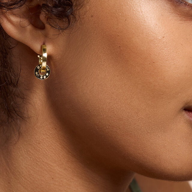 Shooting Star Onyx & Gold Plated Hoop Earrings