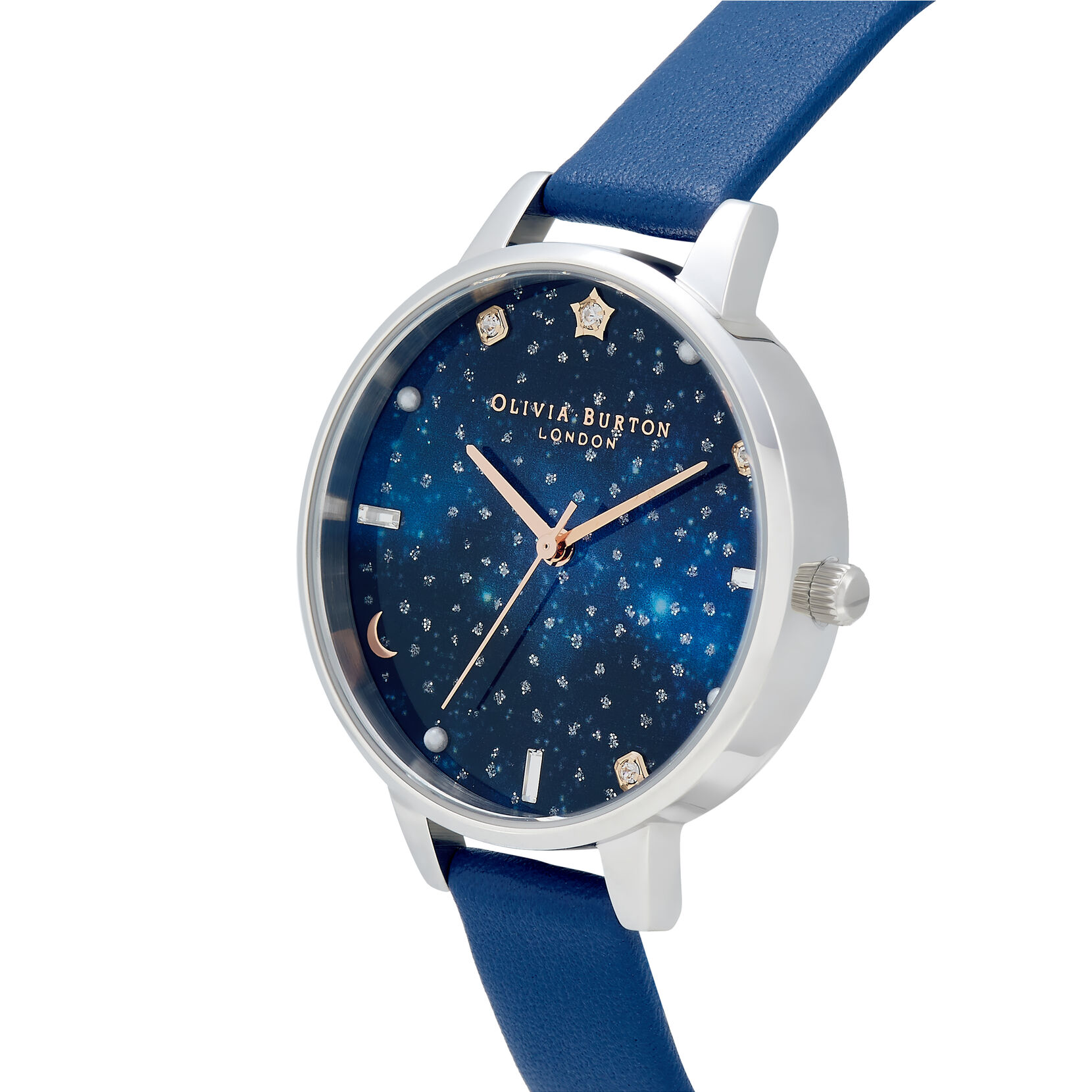 Celestial 34mm Silver & Blue Leather Strap Watch