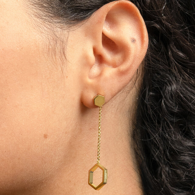 Honeycomb Gold Plated Drop Earrings