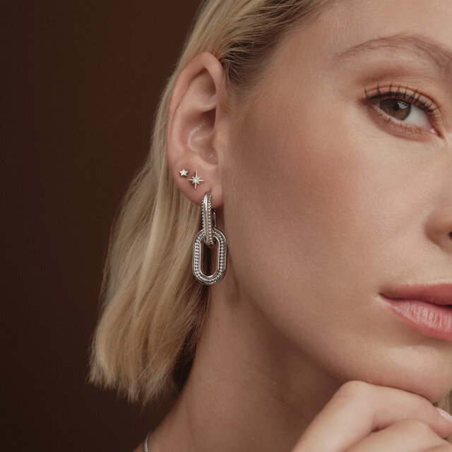 Camber Caviar Interlink Silver Tone Hoop Earrings