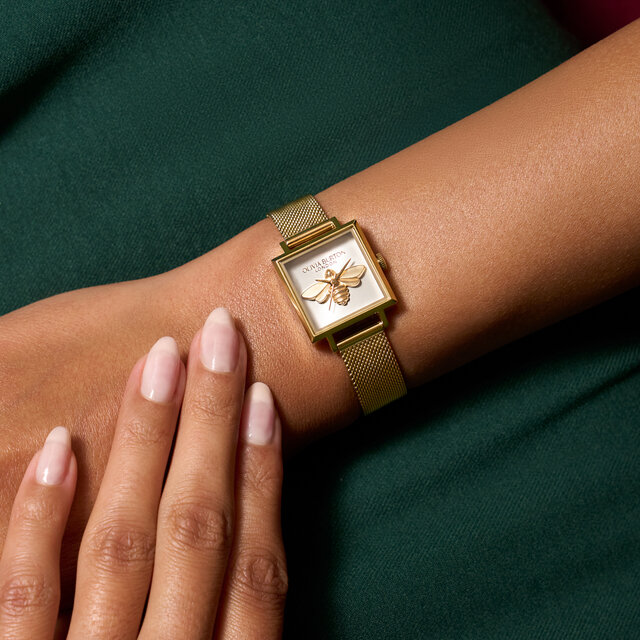 23mm Lucky Bee White & Gold Mesh Watch