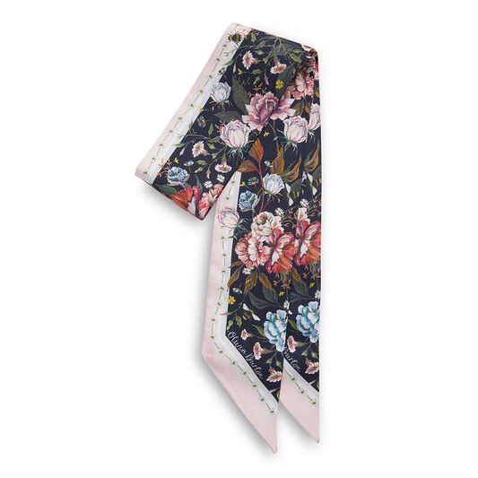 Signature Floral Skinny Silk Scarf Black