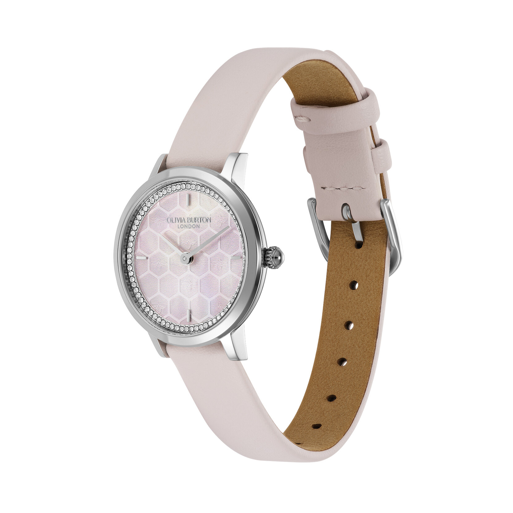28mm Honeycomb Ultra Slim Silver & Primrose Leather Strap Watch