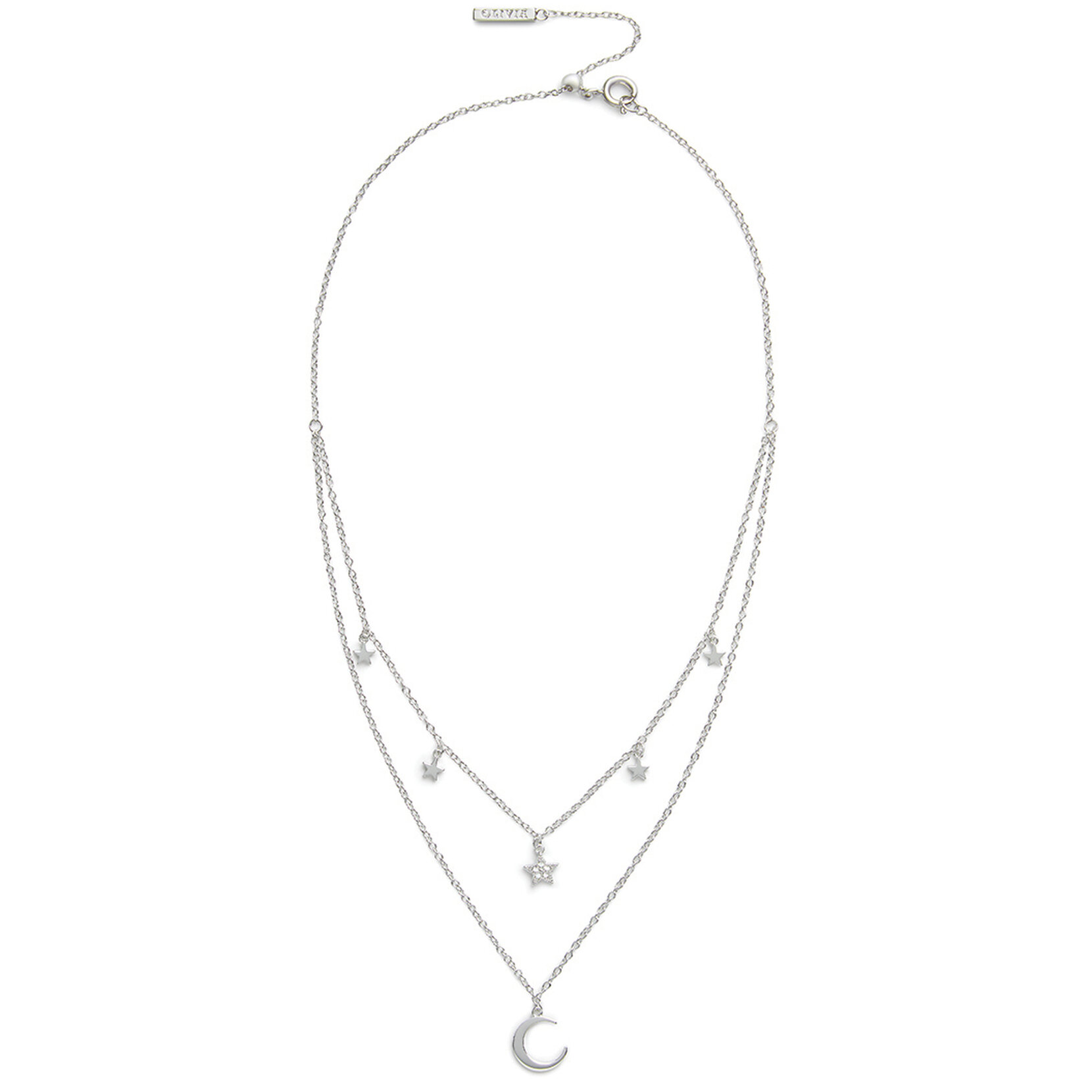 Silver Moon & Star Double Chain Necklace