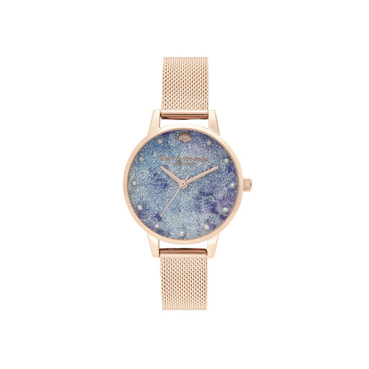 Deep Sea Midi Dial Faux Pearl Markers Rose Gold Mesh Watch