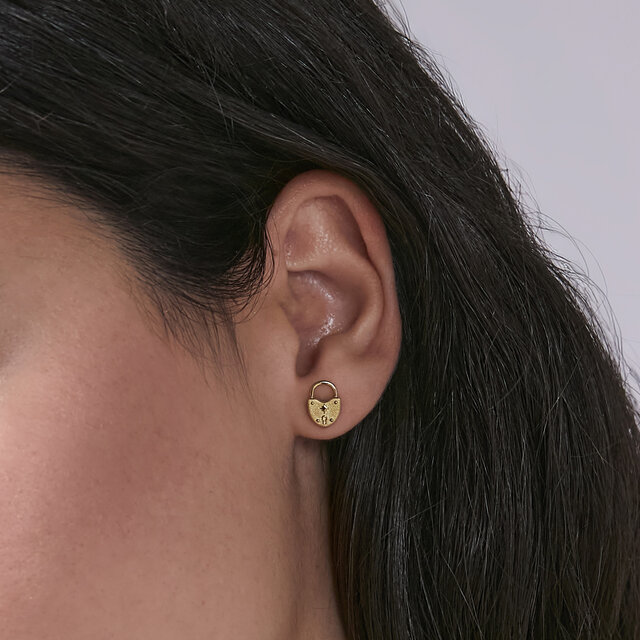 Lock Heart Gold Plated Stud Earrings