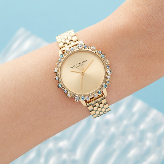 Limited Edition Bejewelled Case Watch, Gold Bracelet