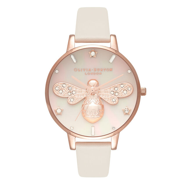 Sparkle Bee 34mm Rose Gold & Blush Leather Strap Watch