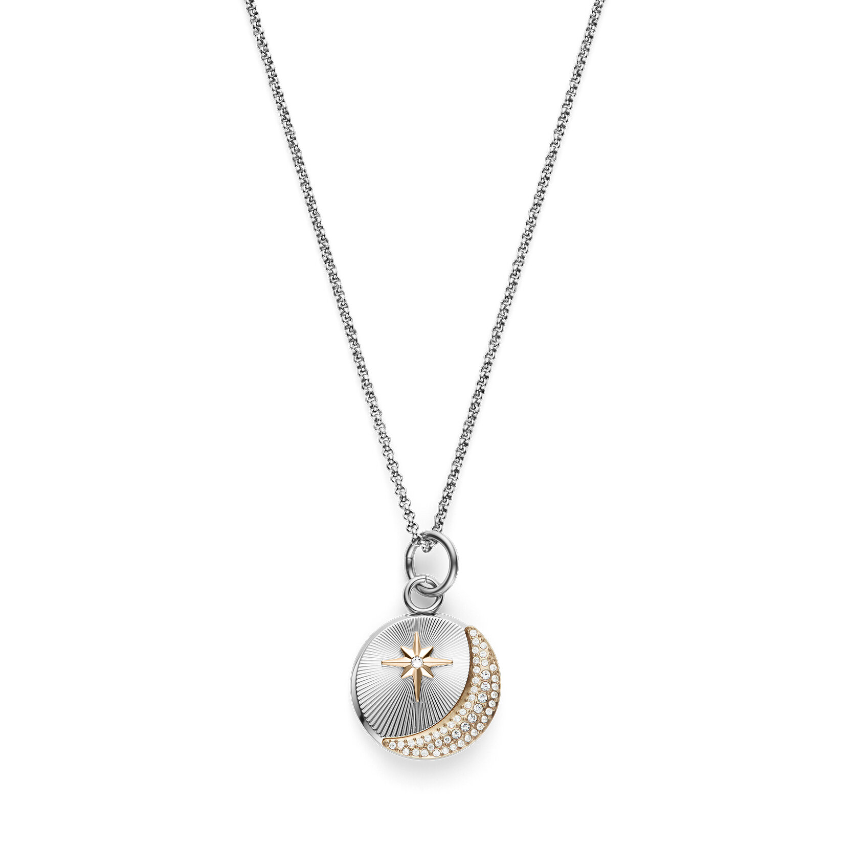 Celestial Star and Moon Silver Tone Pendant Necklace