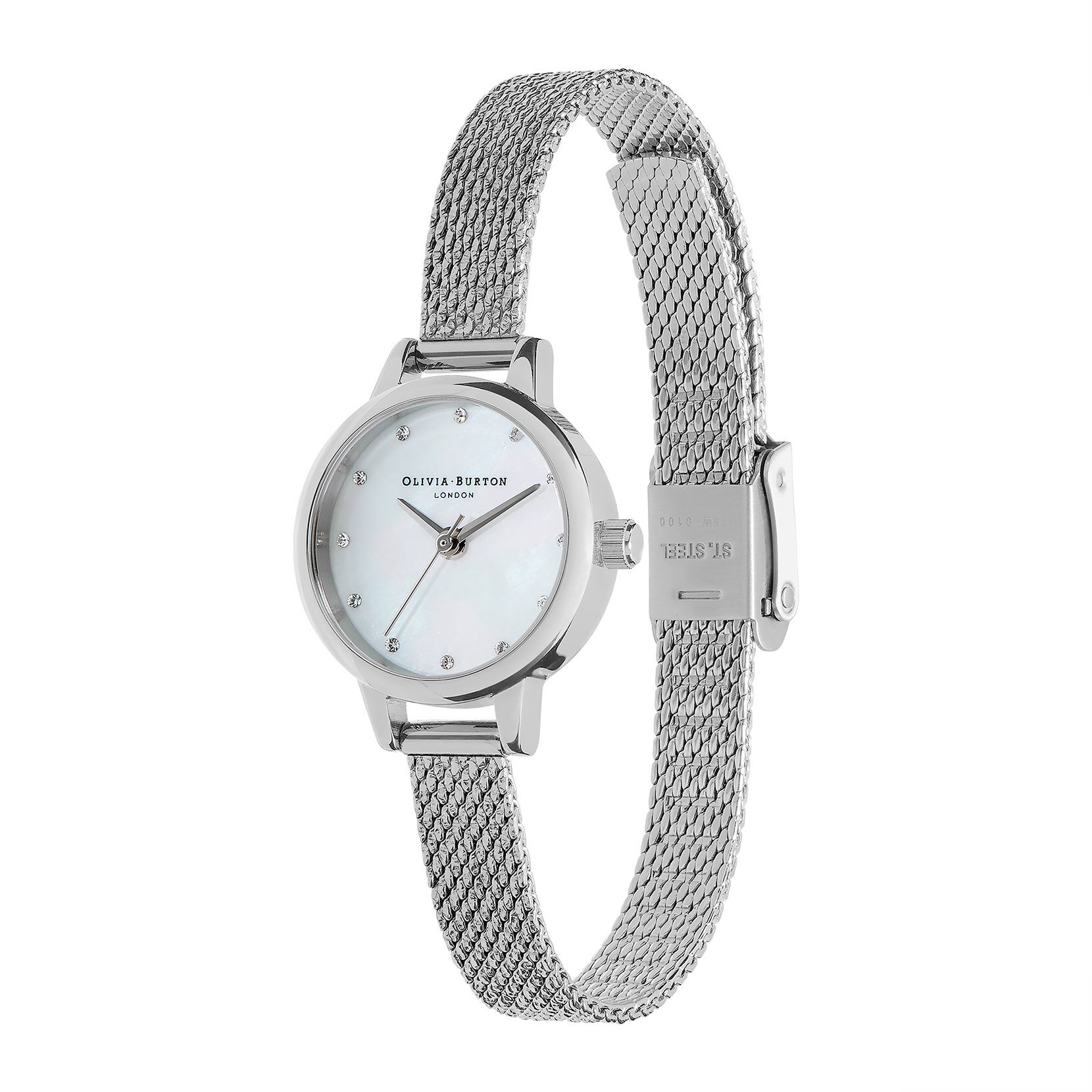 23mm White & Silver Mesh Watch
