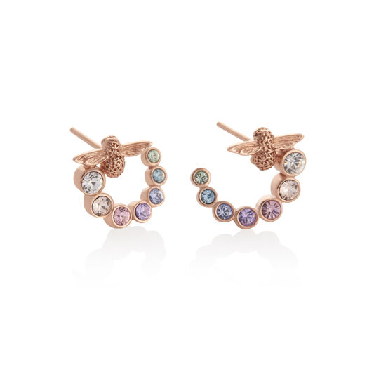 Rainbow Bee Swirl Hoop Earrings Rose Gold Olivia Burton London