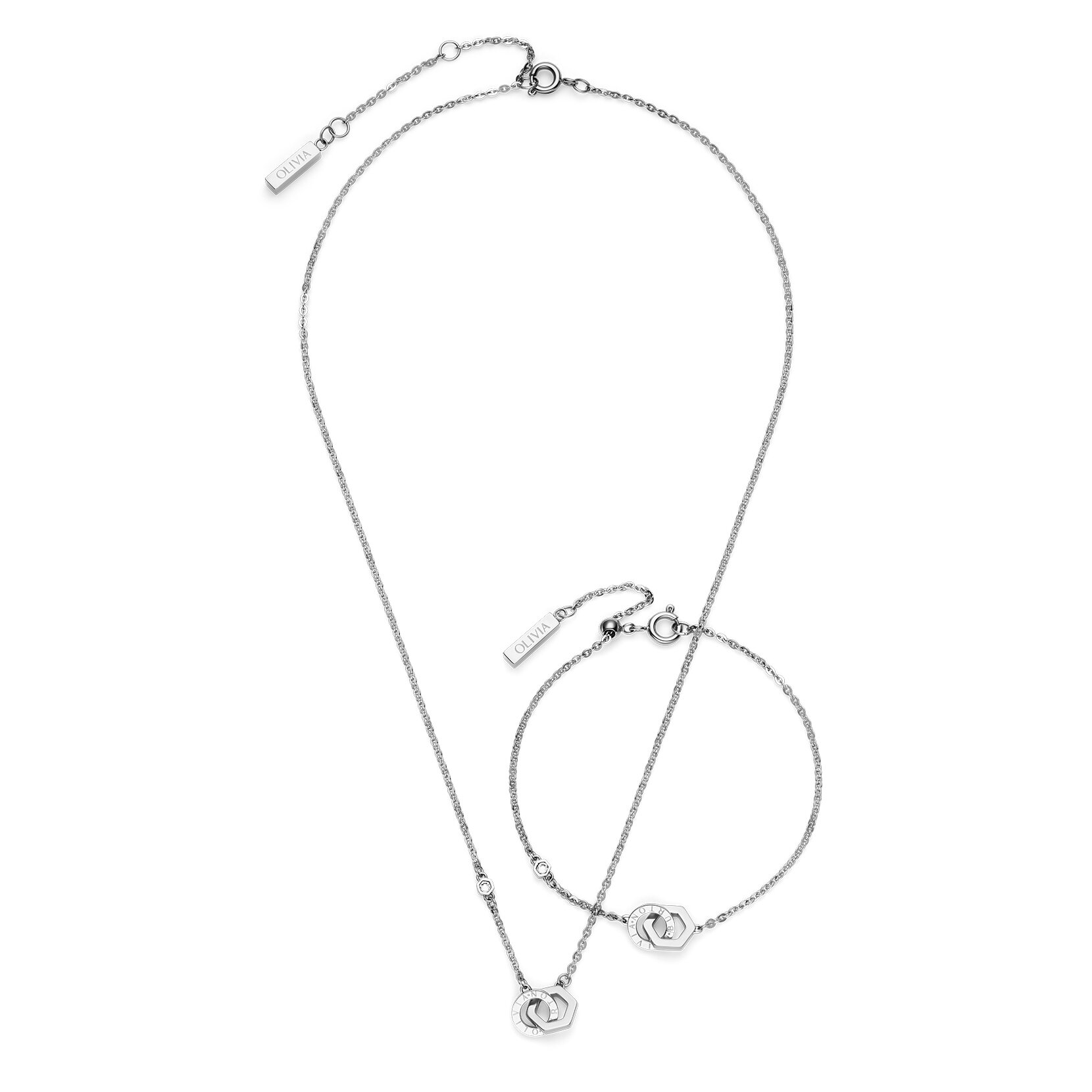 Hex Interlink Silver Tone Bracelet & Necklace Gift Set