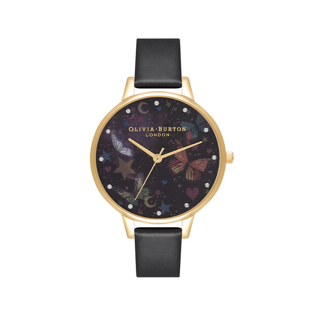 Demi Night Garden Butterflies Black & Gold Watch